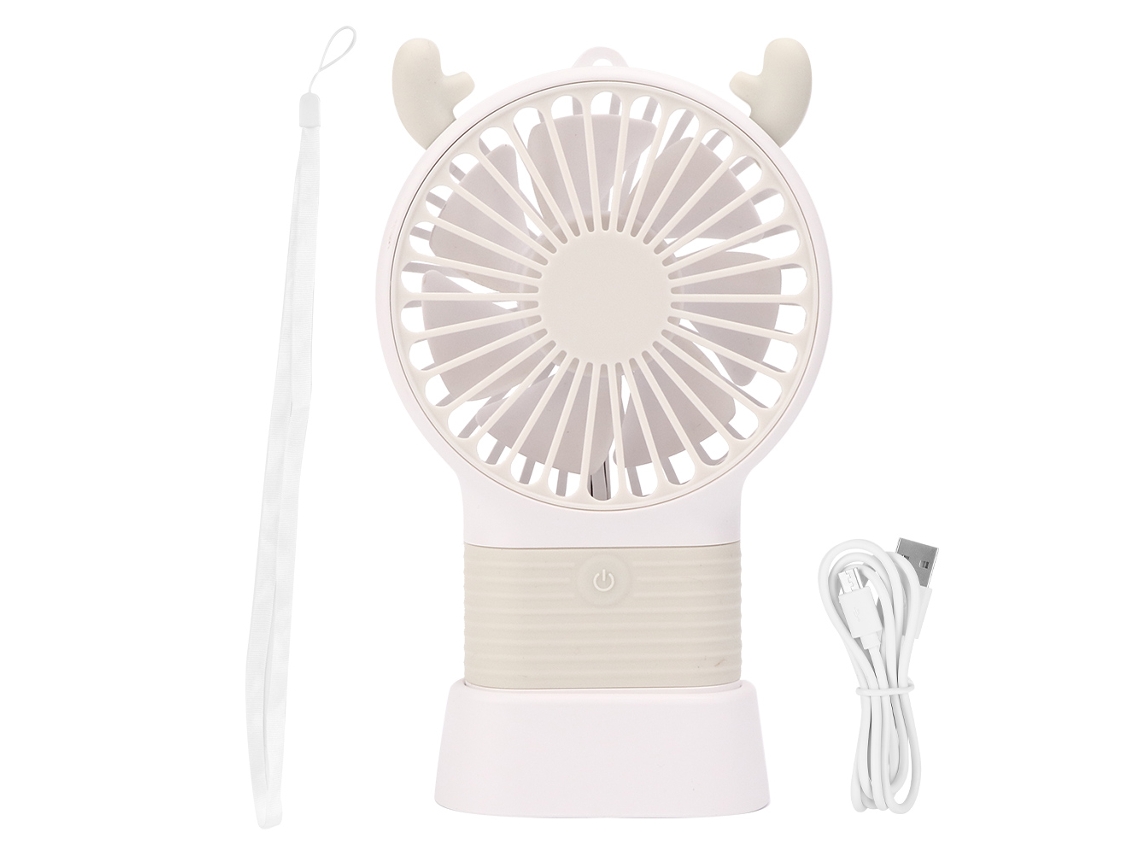 Ventilador portátil con forma de ciervo, 3 velocidades, USB, blanco
