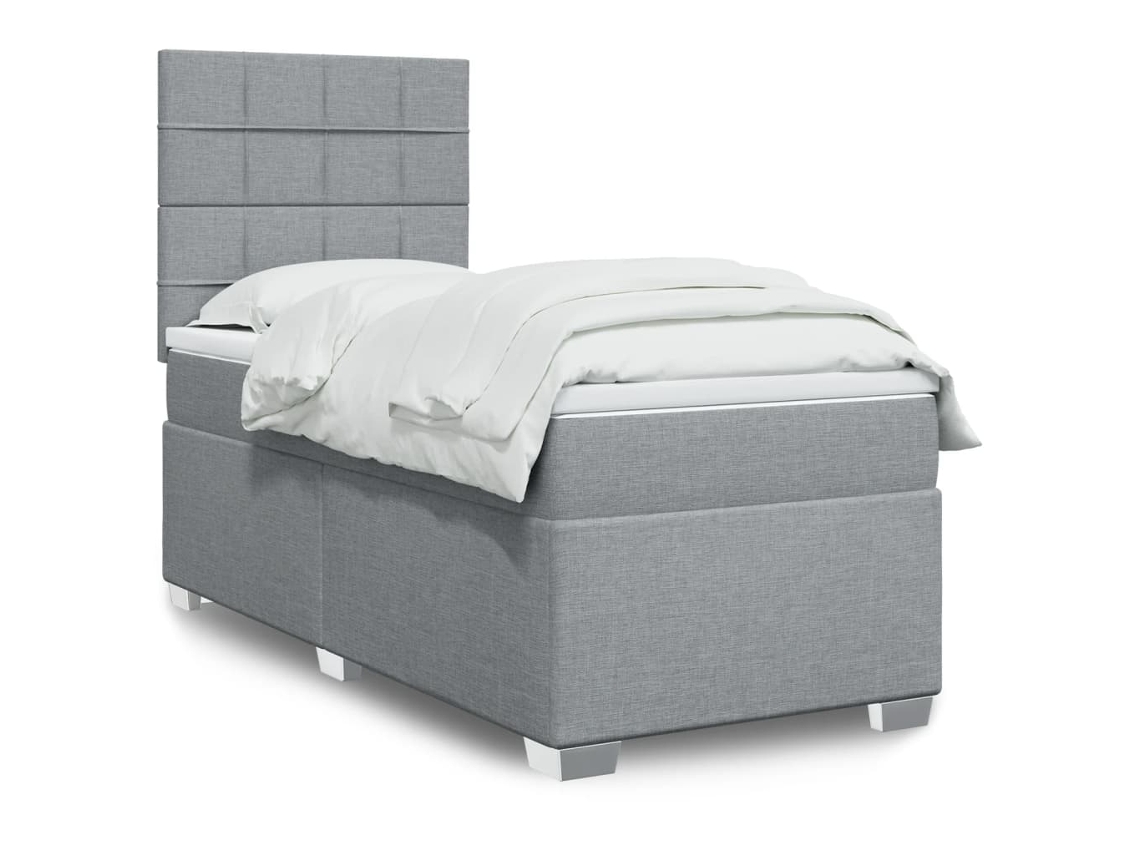 Cama Box Spring Con Colchón Tela Gris Claro 100x200 Cm