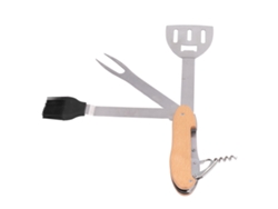 Juego de herramientas para barbacoa de acero inoxidable 5 en 1, portátil y plegable, con espátula, cepillo, tenedor, abrelatas y más.