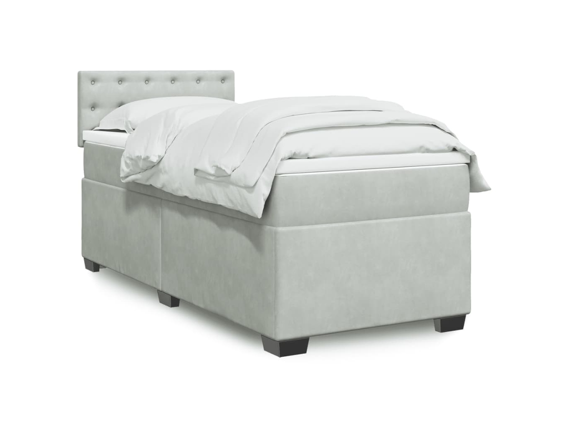 Cama Box Spring Con Colchón Terciopelo Gris Claro 80x200 Cm