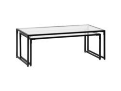 Dos Mesas De Centro Con Cristal Y Herrajes De Acero Negro Para Salón O Dormitorio.