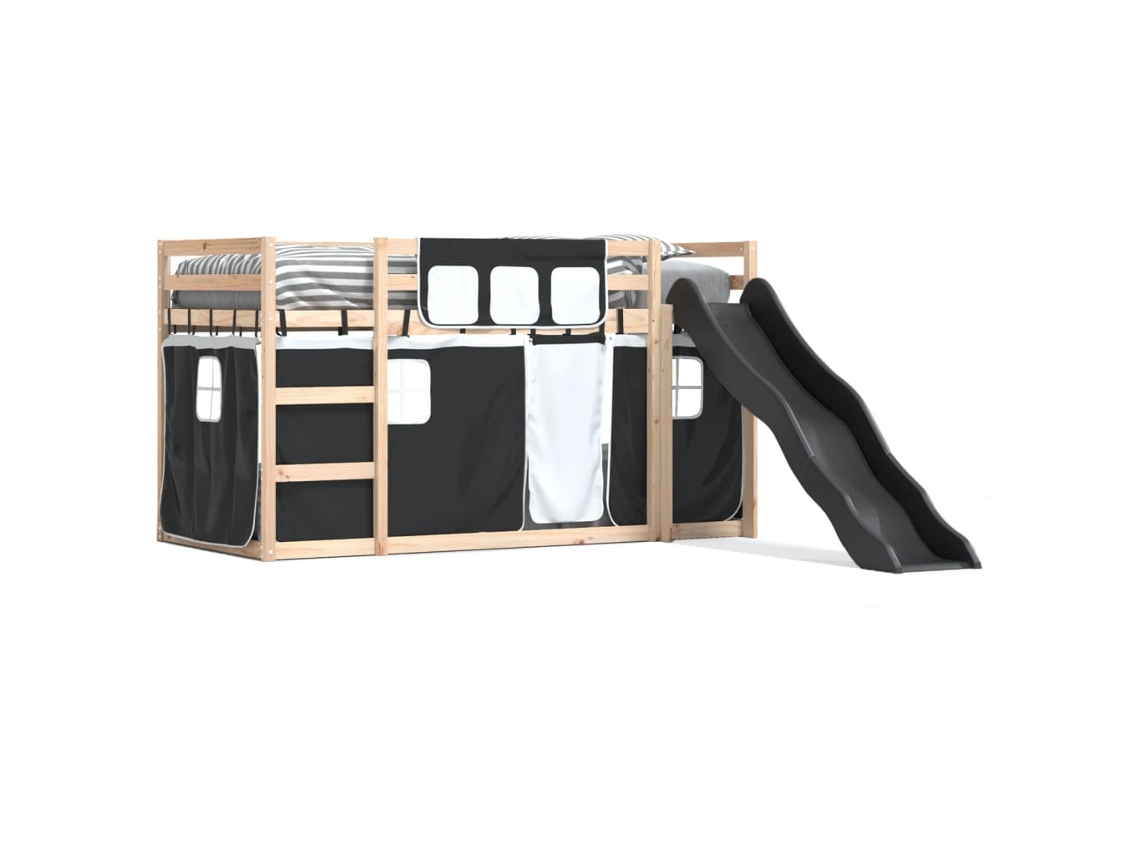 Litera Con Tobogán Y Cortinas 80x200 Cm Dkd Blanco Y Negro Home Decor