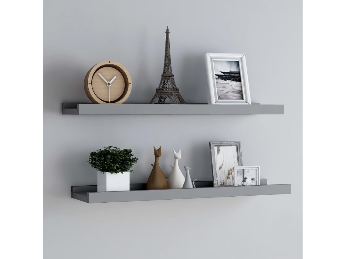 Estantería con borde (2 unidades, 80 x 9 x 3 cm, MDF, gris, DKD Home Decor)