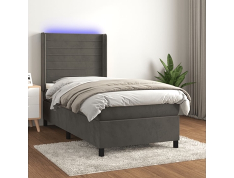 VIDAXL Colchón con somier/LED (Gris - Terciopelo - 90 x 200 cm)