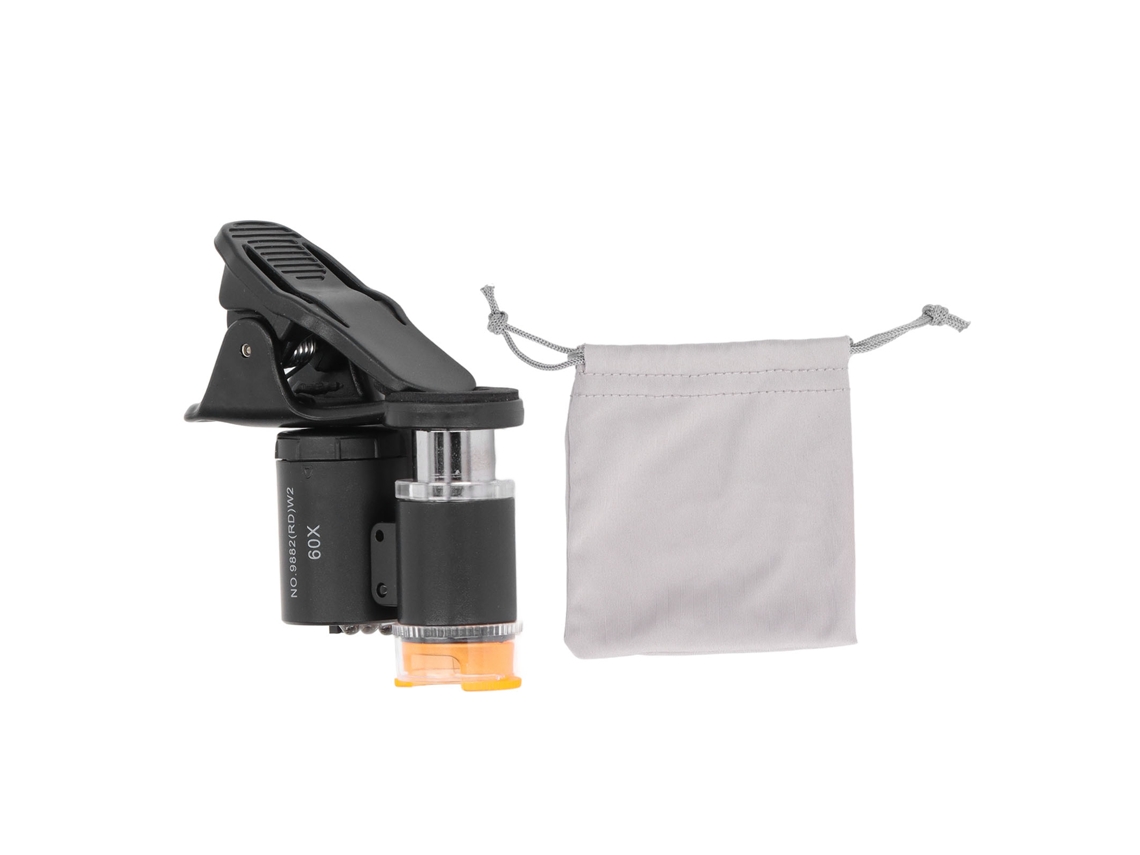 Microscopio De Teléfono 60x Portátil Con Luz Uv Y 2 Luces Led Lupa Hd Para Fotografía Negro
