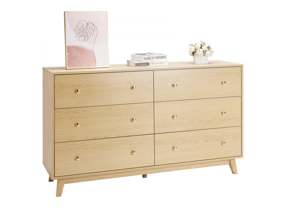 Cómoda de madera clara con 6 cajones metálicos Tekmaquinas