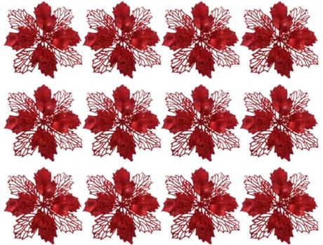 12 Piezas Decoraciones para árboles de Navidad Brillo Poinsettia Decoraciones para árboles Adornos para árboles Flores de Navidad artificiales Deco...
