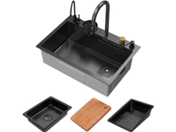 Fregadero de cocina 68x46 cm lavabo rectangular antracita acero con accesorios ML-DESIGN