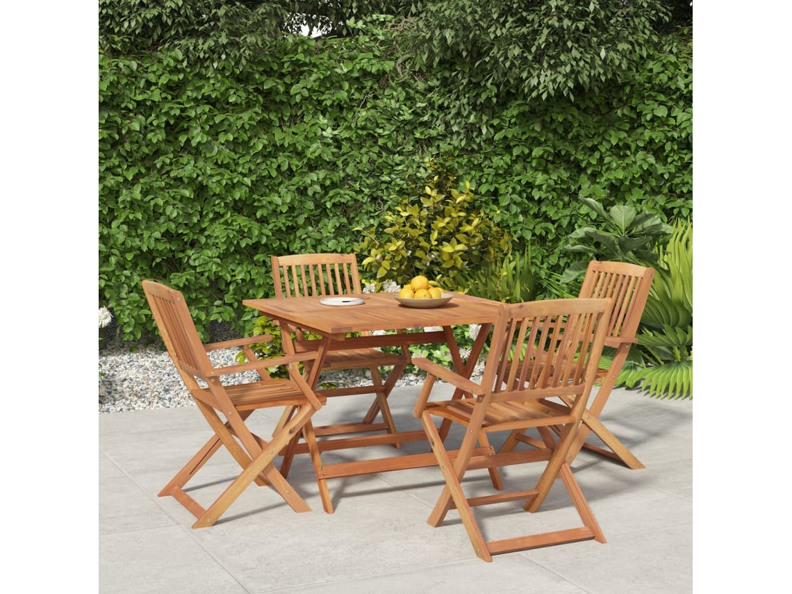 Juego de comedor de jardín de 5 piezas en madera maciza de acacia, DKD Home Decor