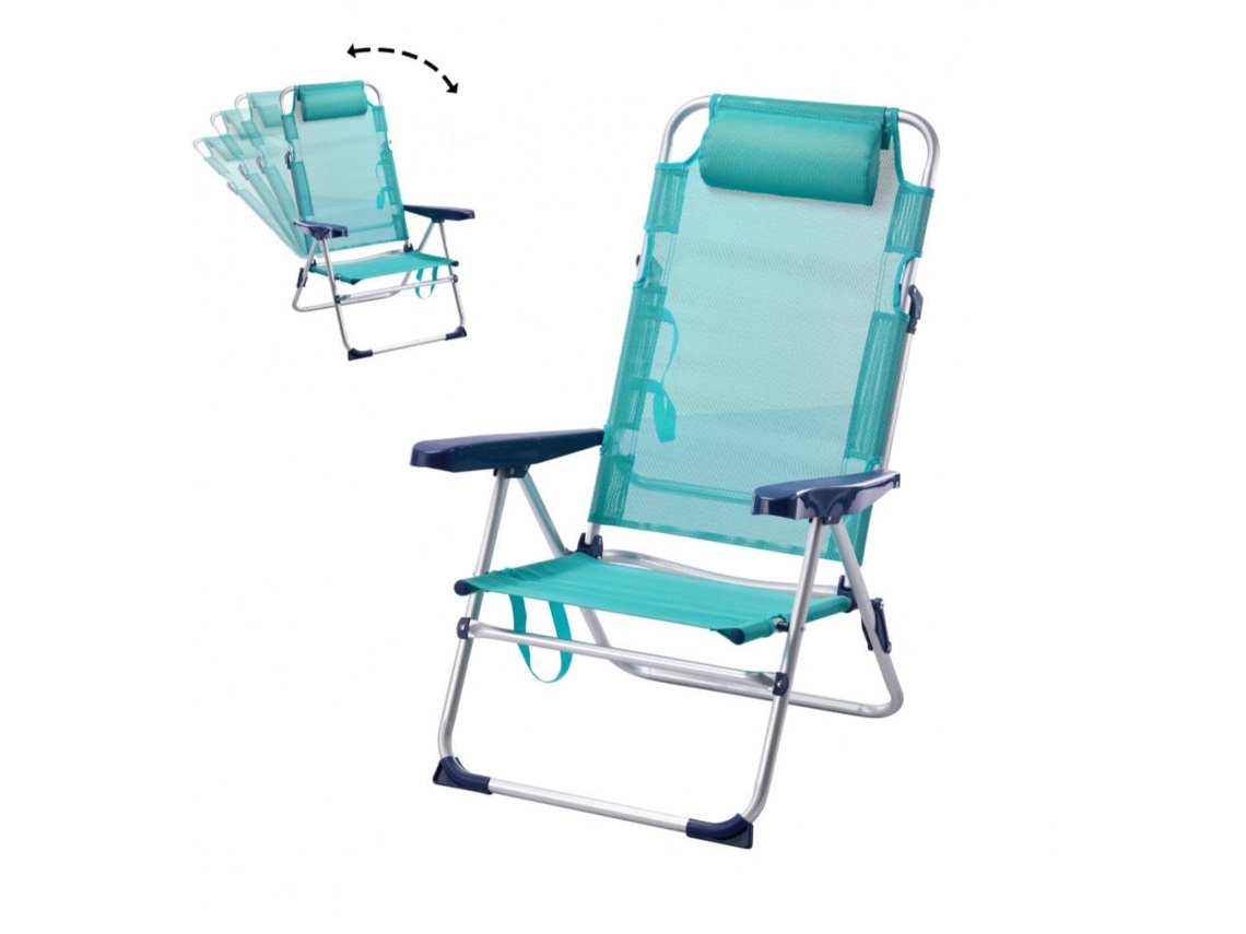 Silla de Playa Plegable y Reclinable con Cojín de 5 Posiciones 57X31X62/101CM Turquesa SELEOK