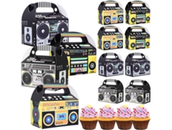 Juego de 12 cajas de papel portátiles para dulces con asas y estampados llamativos.