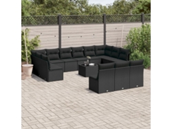 Conjunto de sofá de jardín de 14 piezas con cojines, ratán negro, Dkd Home Decor
