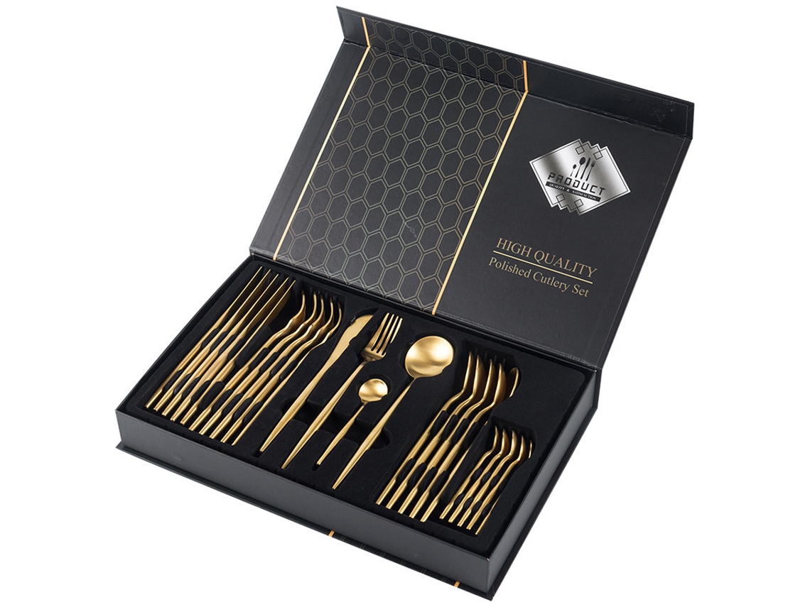 (juego De 24 Piezas - Dorado) Juego De Cubiertos De Acero Inoxidable Con Cuchillo, Tenedor Y Cuchara.