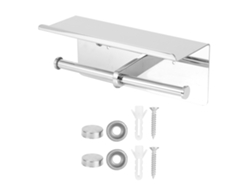 Portarrollos de papel higiénico doble, soporte para teléfono móvil, acero inoxidable