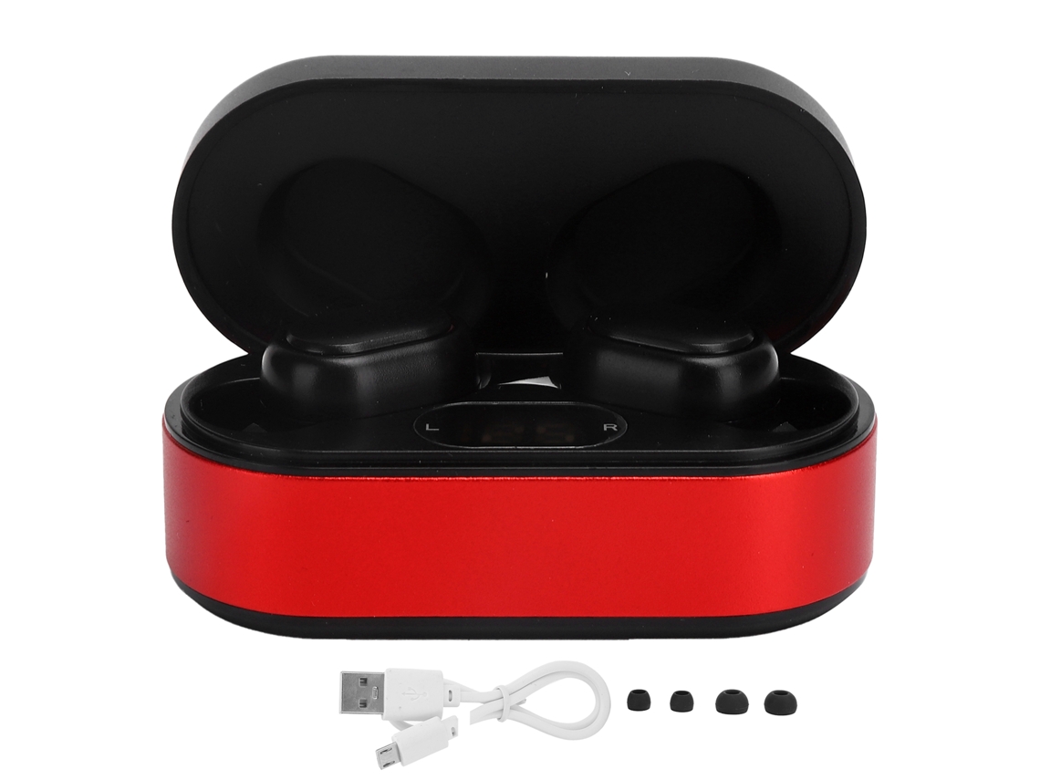 Fone De Ouvido Tws Bluetooth 5.0 Com Redução De Ruído Inteligente Led Mini Earbuds Para Música Preto Vermelho