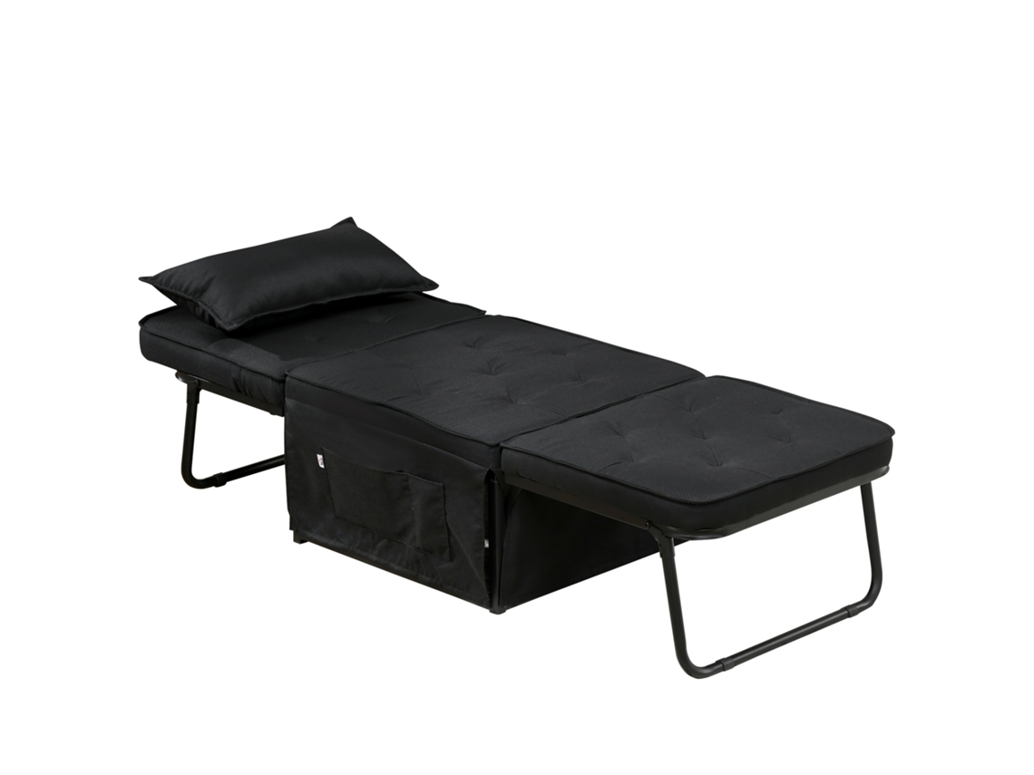 Poltrona, Chaise Longue Conversível 4 Em 1, Encosto Reclinável Em 5 Posições Com Almofada, 180 X 64 X 40 Cm, Preto