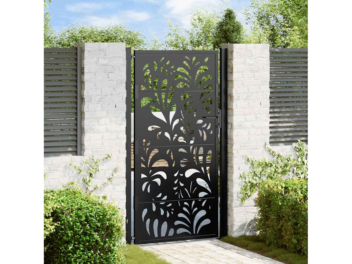 Puerta de jardín de 105 x 180 cm, diseño ondulado de acero negro Wsd337288 Lovely Home