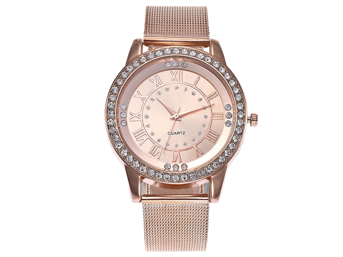 Reloj De Pulsera Unisex De Moda Con Correa De Malla Y Movimiento De Cuarzo (oro Rosa)