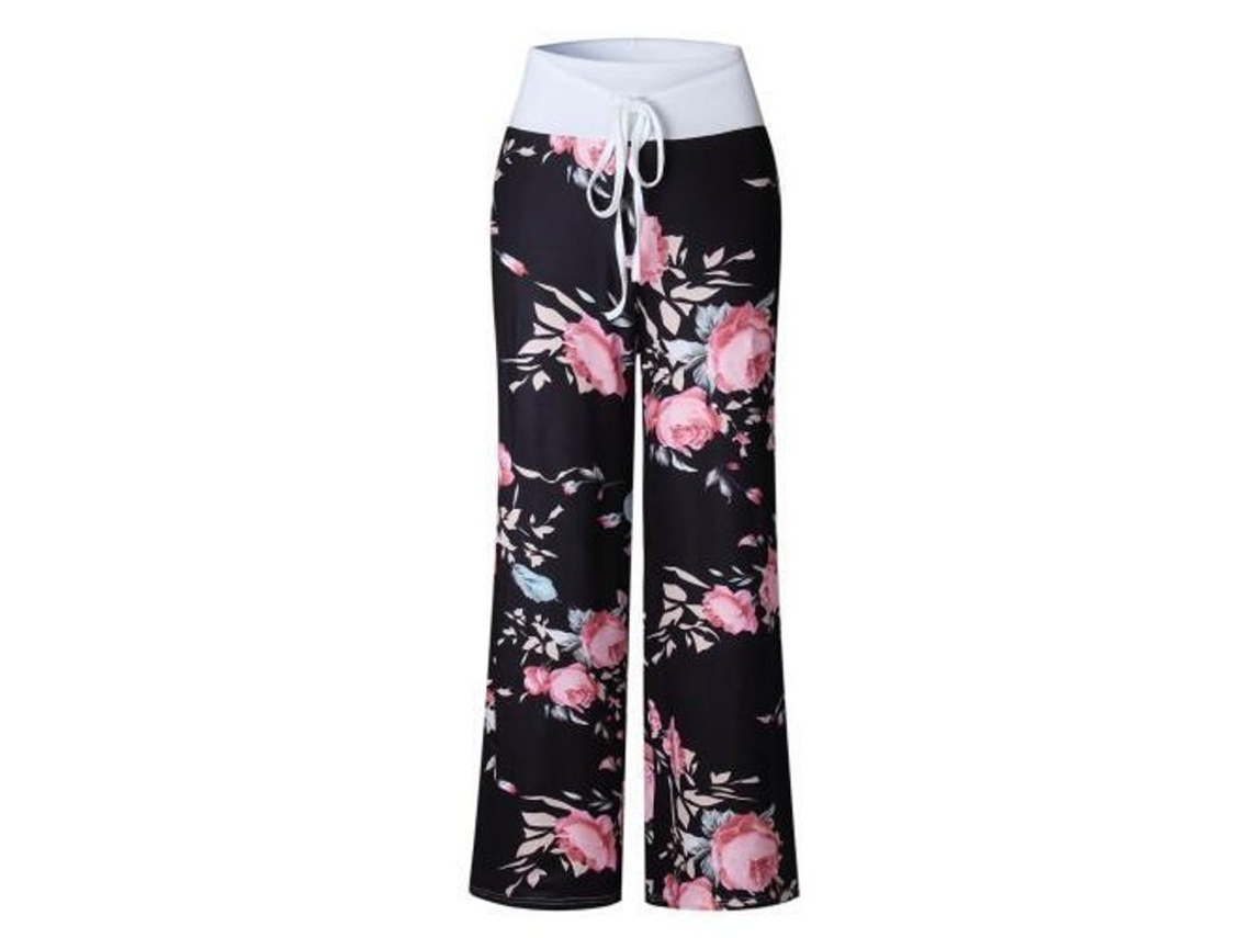 Pantalones Palazzo Cómodos De Algodón Con Estampado Floral Y Cordón Ajustable Para Mujer.