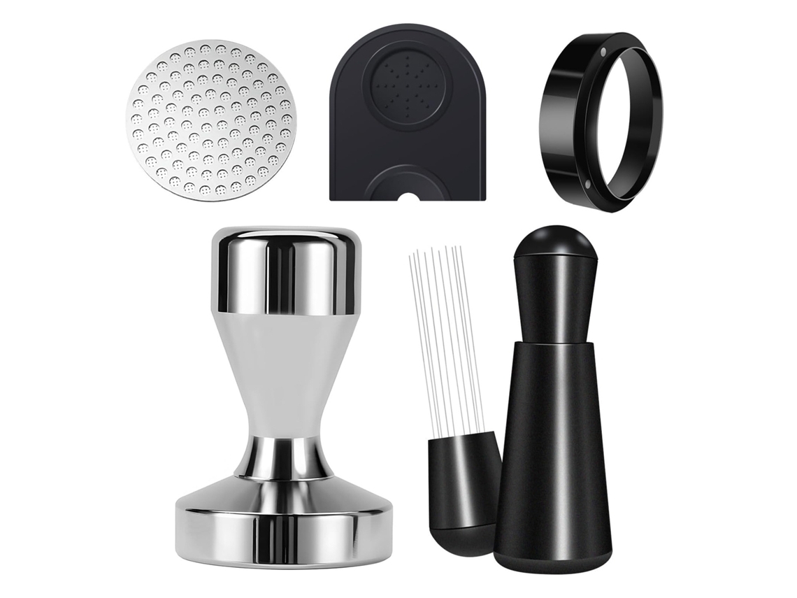 Juego de apisonador de acero inoxidable Eifson para café expreso de 51 mm, con herramienta WDT, tapete de apisonamiento y embudo dosificador.