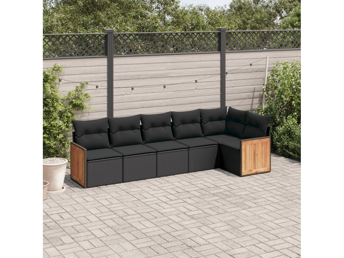 Conjunto de sofás de jardín de 6 piezas DKD Home Decor con cojines de mimbre negros