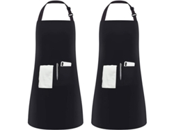 2026da-delantal De Cocina Ajustable Unisex Linjou 2 Unidades Con 2 Bolsillos Poliéster Negro Para Cocina Hogar Restaurante Cafetería Negro