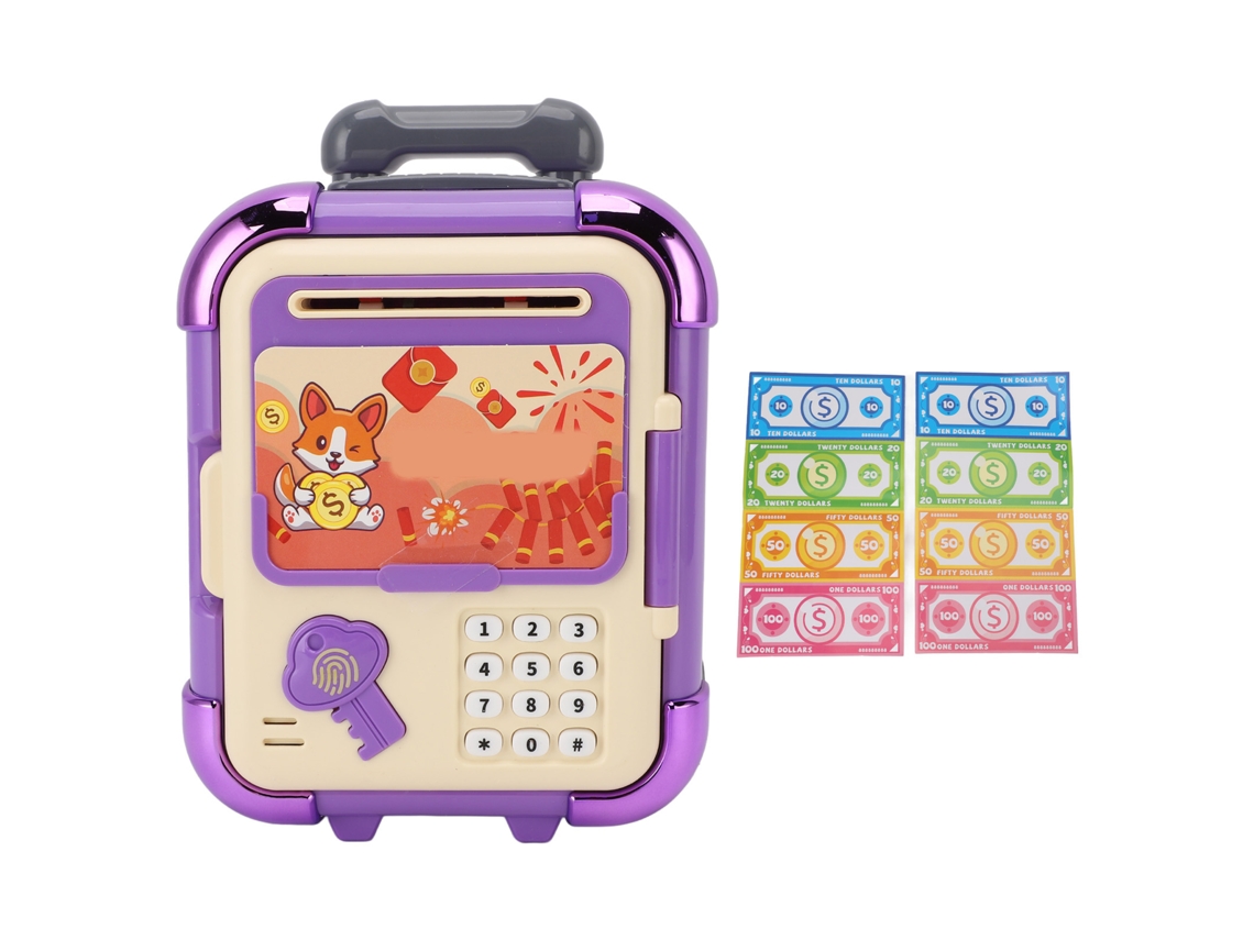 -caja De Ahorros Maleta Con Huella Digital Cierre De Contraseña Música Luz Juguete Seguro Para Niños Violeta