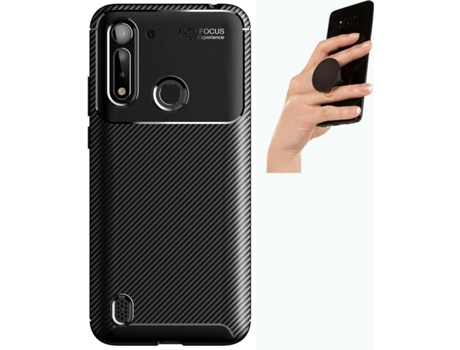Carcasa y Popsocket Motorola Moto G8 Power Lite Rugged Carbon Negro