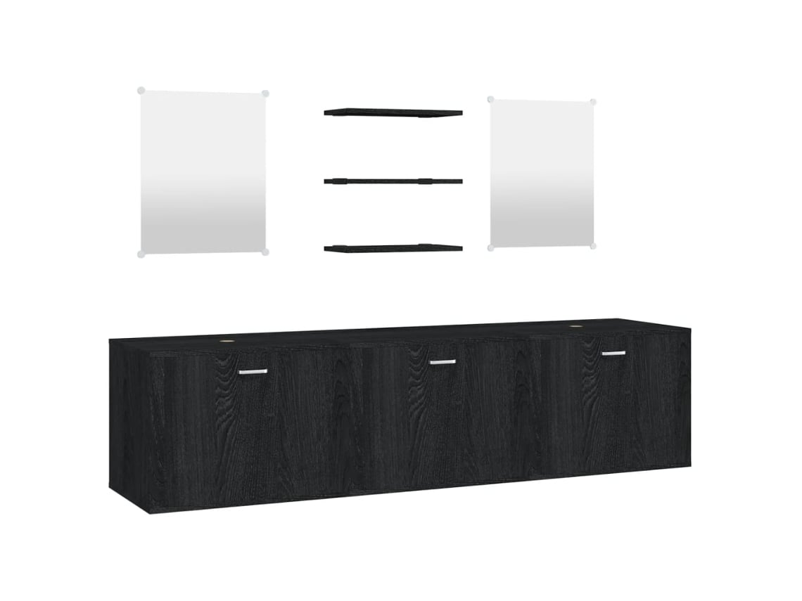 Maison Exclusive - Juego De 6 Piezas De Muebles De Baño De Madera De Ingeniería Negra