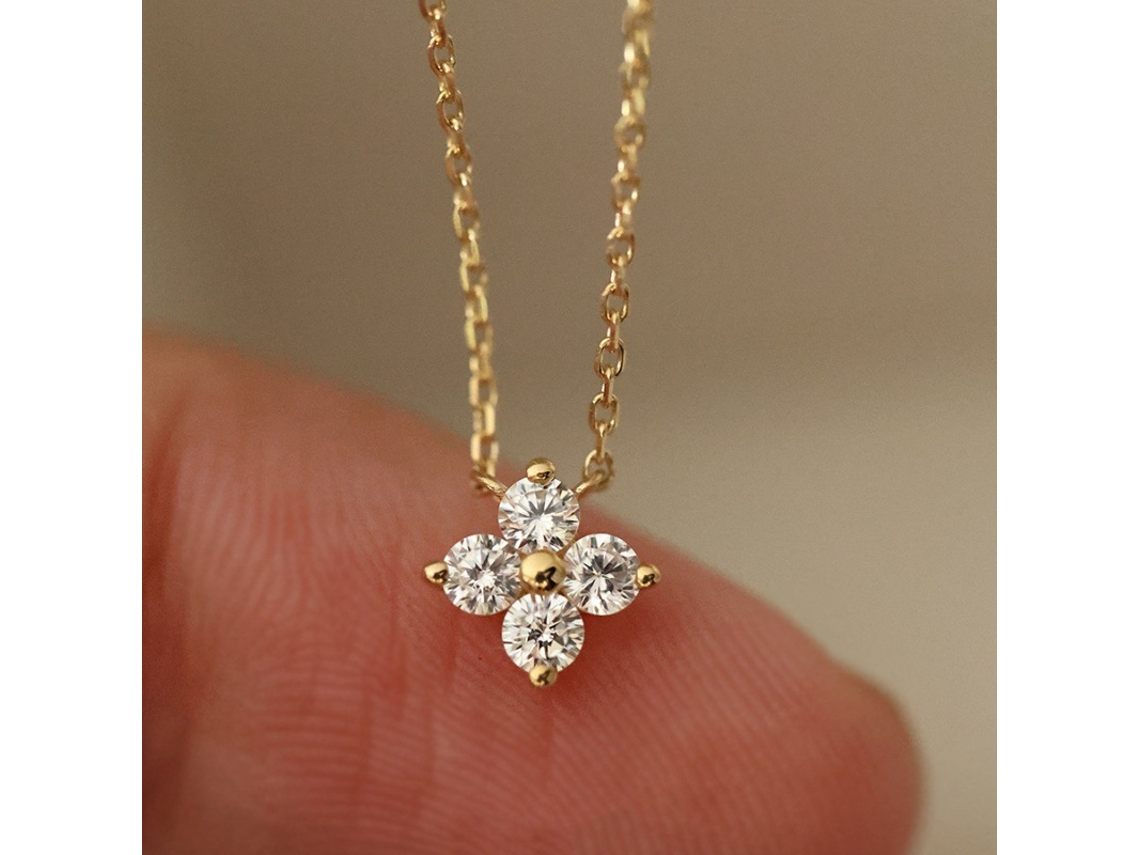 (oro) Collar De Plata De Ley 925 Con Mini Trébol De Cuatro Hojas, De Diseño Ligero, Lujoso Y Sofisticado.
