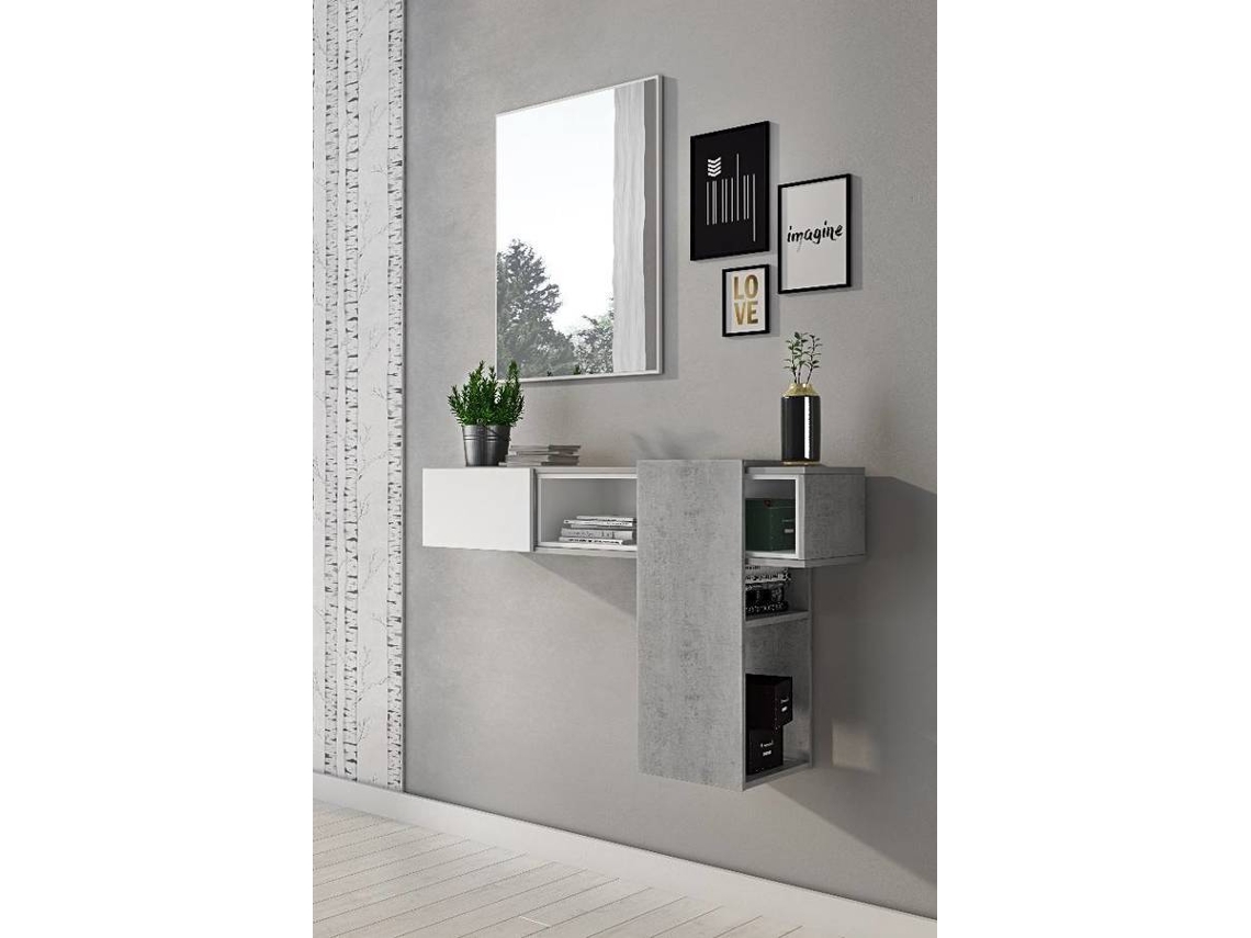 Mueble de Entrada DMORA Gris (Melamina - 27x100x155 cm)