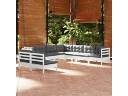 Conjunto de jardín de 9 piezas con cojines de pino macizo blanco de DKD Home Decor