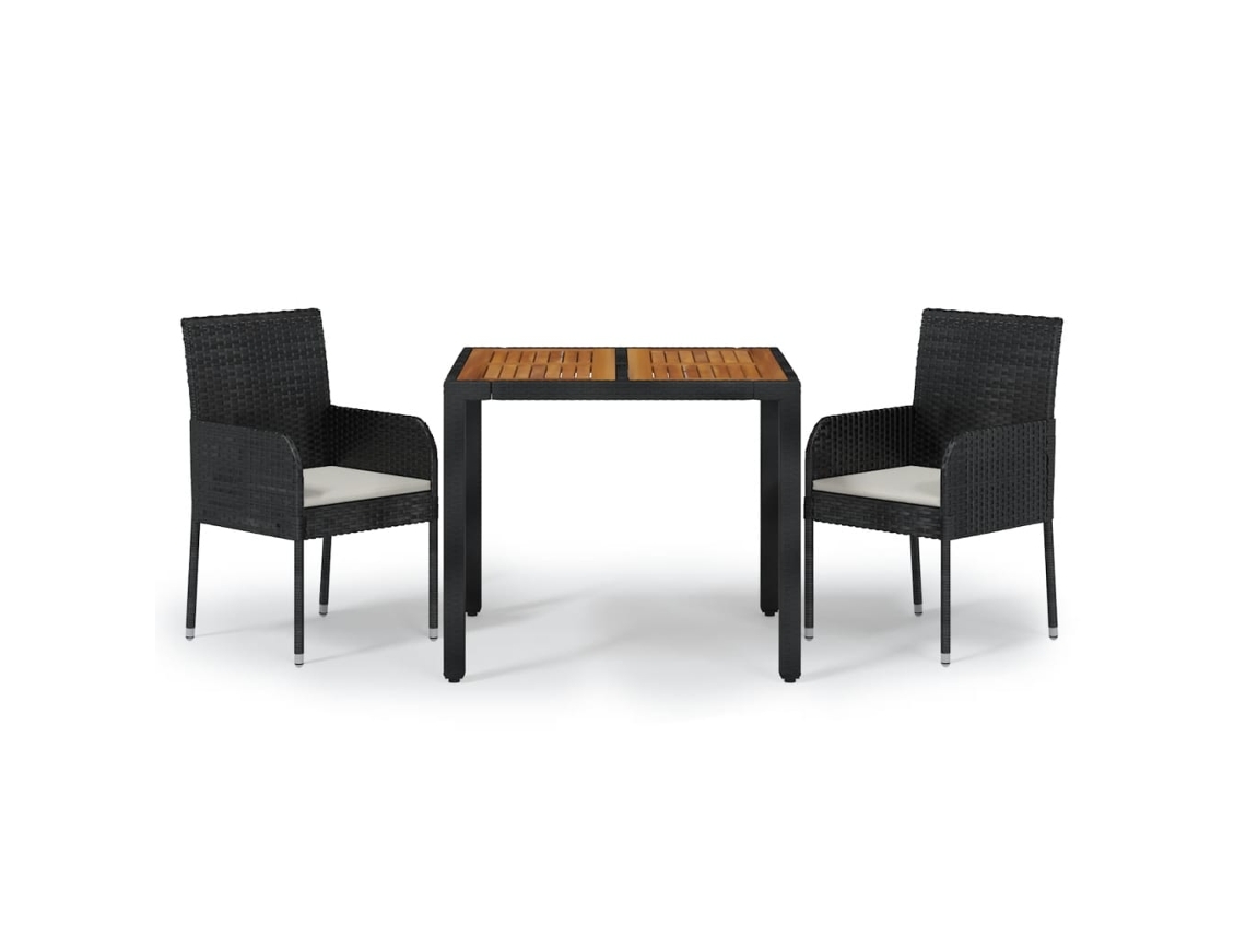 Conjunto 3 comedor de jardín VIDAXL con cojines ratán sintético negro