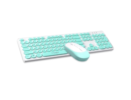 Teclado T-WOLF Tf770 De Pc Retro Punk 2.4Ghz Inalámbrico Y Teclas Silenciosas Juego De Ratón Azul Y Blanco
