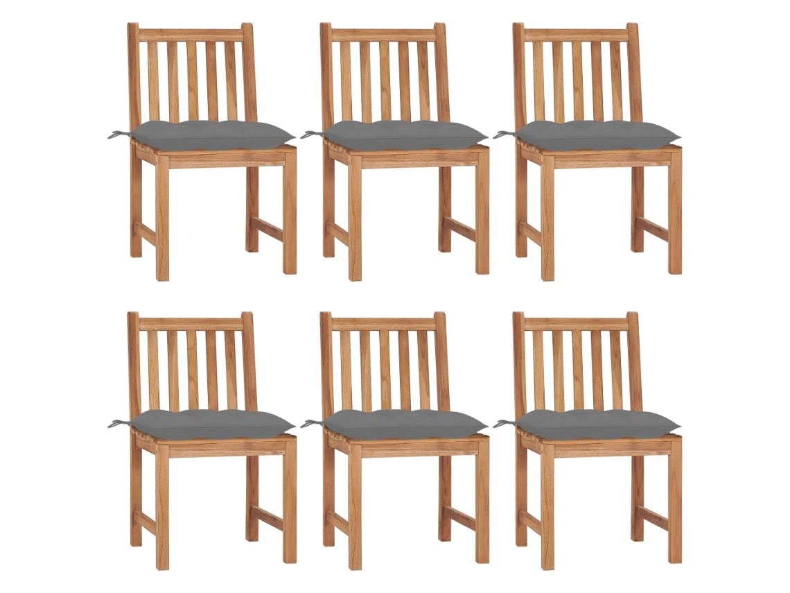 Sillas de jardín DKD Home Decor de 6 piezas con cojines, madera maciza de teca