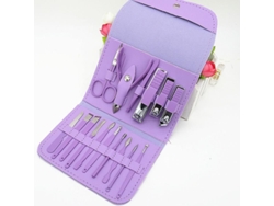 Kit Profesional De Manicura Y Pedicura, 16 Piezas, Acero Inoxidable Con Estuche De Piel Sintética Morada.