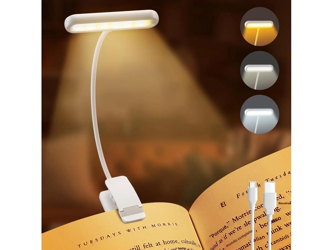 (blanco) 14 Cuentas Led, Luz De Lectura Recargable Por Usb, Con Clip Flexible, Luz Cálida Y Fría Seleccionable.