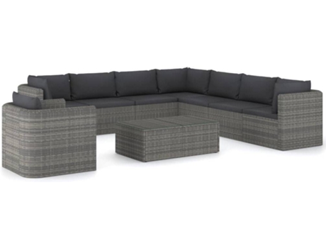 Conjunto 9 de muebles de jardín VIDAXL ratán sintético y cojines gris