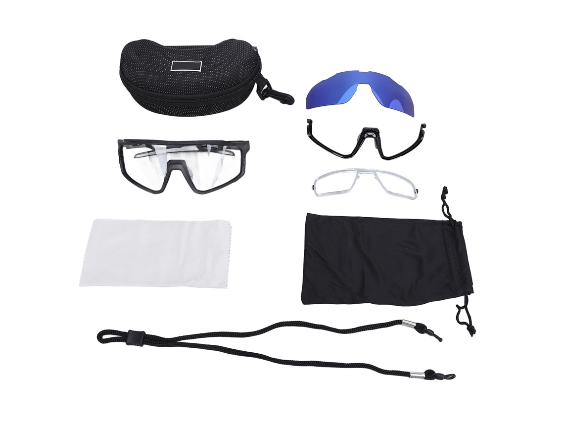 Óculos de ciclismo Rebe Polarizados Fotocromáticos 8000 UV à prova de vento com armação para lentes miópicas, preto fosco.