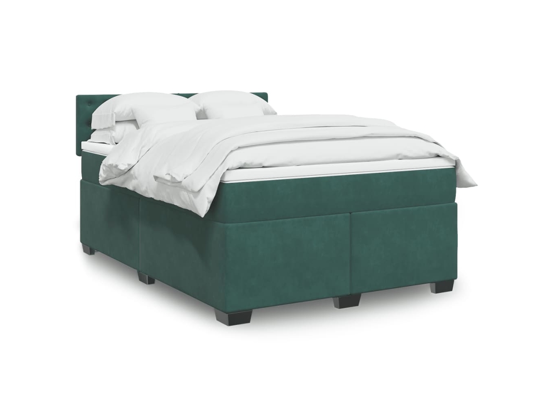 Cama Box Spring Con Colchón Terciopelo Verde Oscuro 160x200 Cm