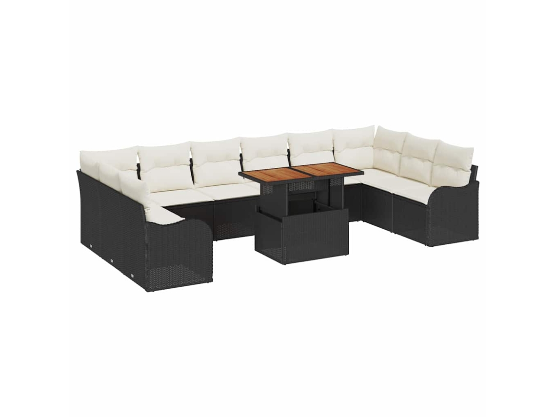 Maison Exclusive - Conjunto De Sofá De Jardín Con Cojín 11 Pcs Negro Y Crema