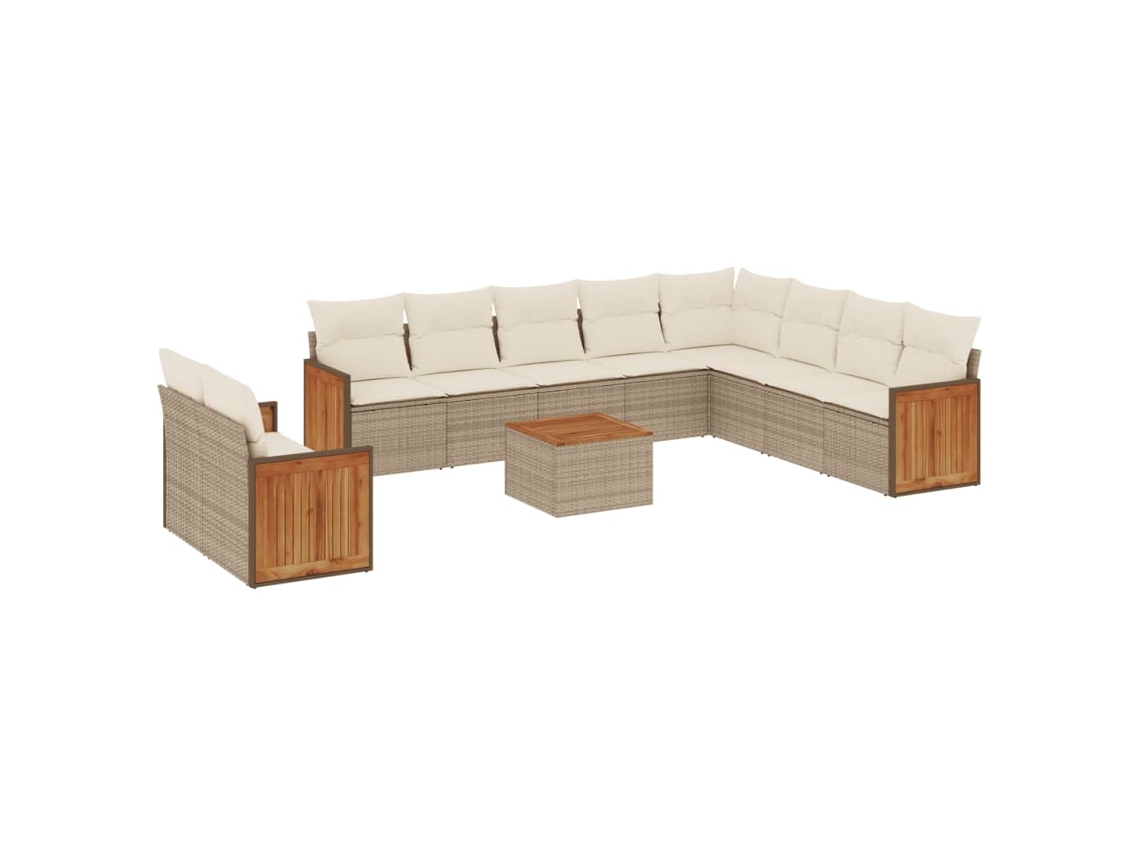 Conjunto de 11 sofás de jardín con cojines de mimbre, beige, EXCLUSIVO DE LA CASA