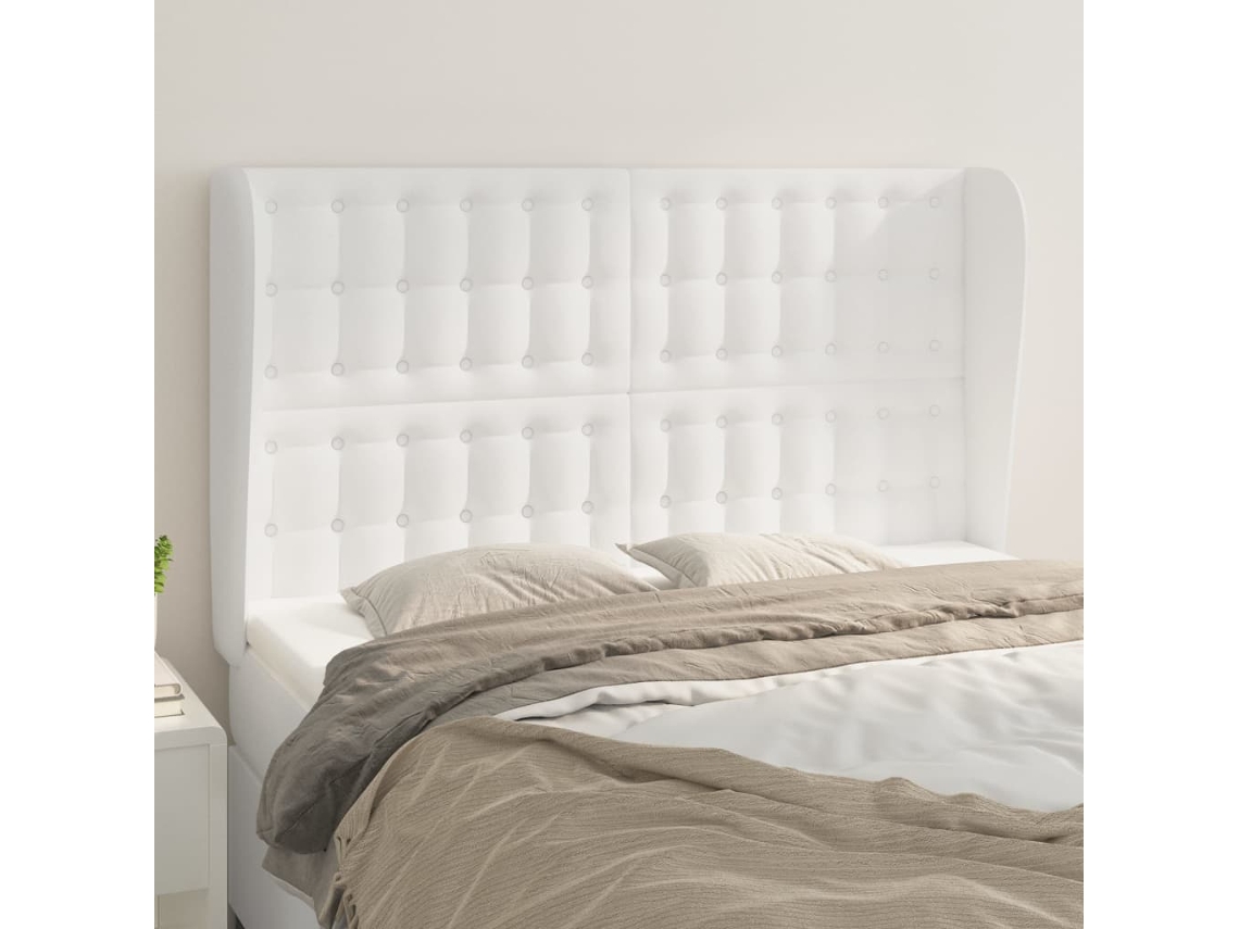 Cabecerocabecero De Camapanel De Cabecera Con Orejas De Cuero Sintético Blanco 147x23x118/128 Cm
