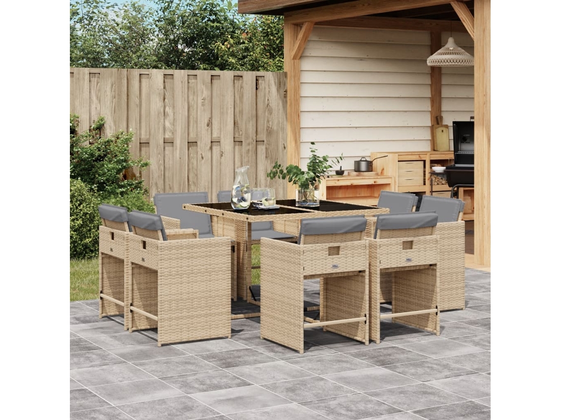 Conjunto de comedor de jardín de 9 piezas con cojines en mimbre beige mixto DKD Home Decor