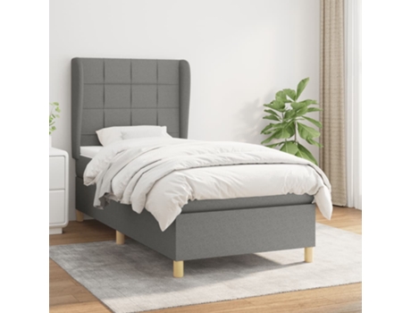 vidaXL Cama con somier y colchón 90x200 cm tela gris oscuro