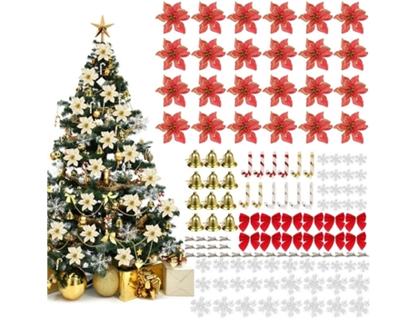 Flor de Navidad Decoración de árbol de Navidad, Colgante de árbol de Navidad de bricolaje, Utilizado para decorar el árbol de Navidad, 120 piezas, ...