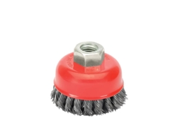 Cepillo Taza Con Alambre de Acero Trenzado Rosca M14. Ø 75 mm Alambre de Ø 0.50 mm WOLFPACK LINEA PROFESIONAL