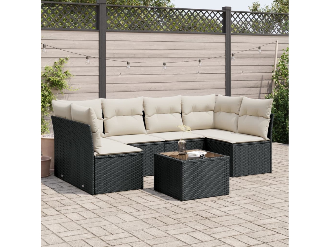 Conjunto de sofá de jardín de 7 piezas con cojines de mimbre negro de DKD Home Decor