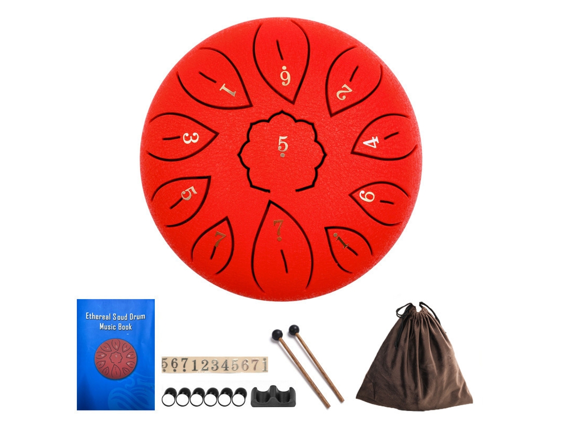 Tambor Handpan Digitallab de 6 pulgadas con 11 notas menores para niños, incluye baquetas (rojo).