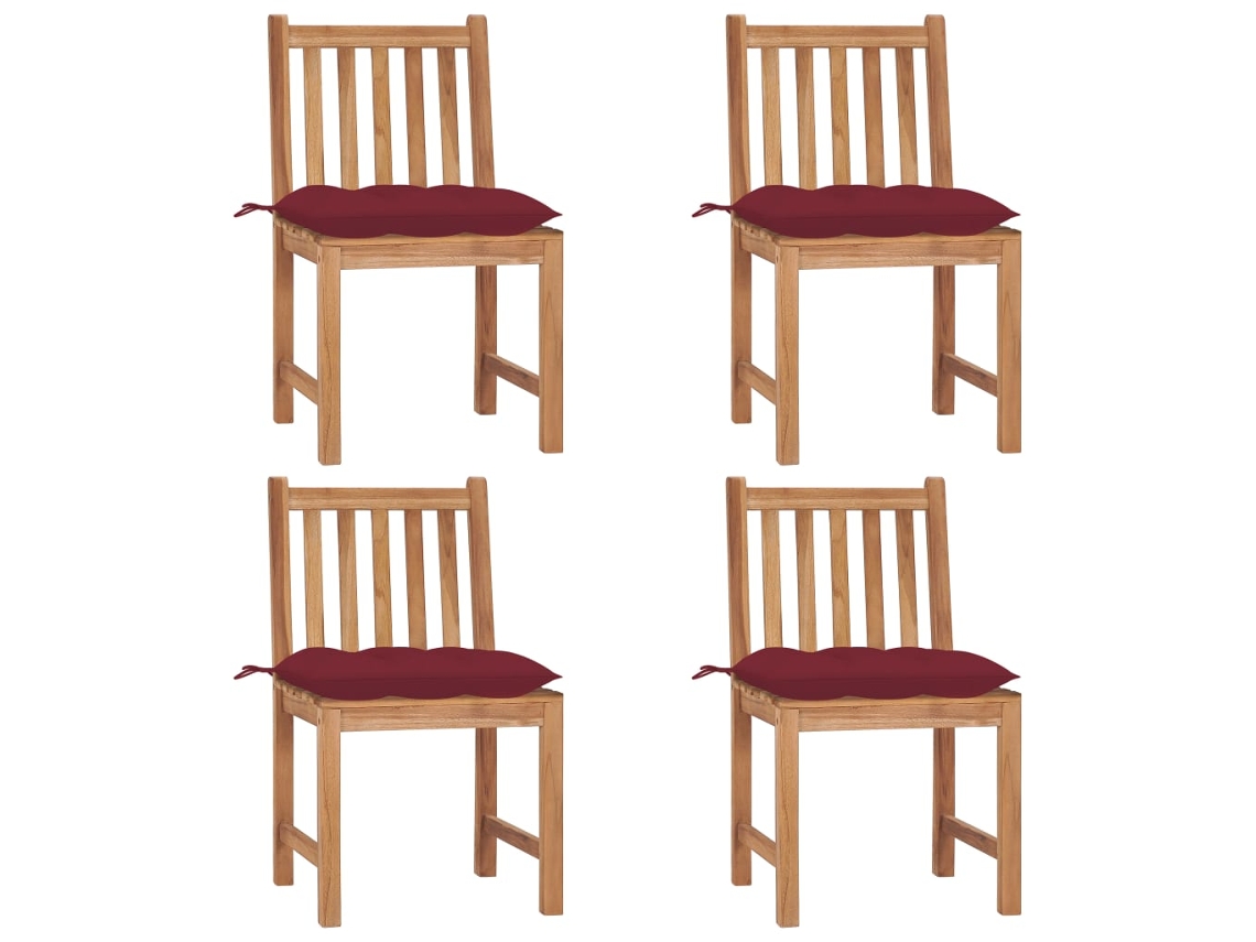 Sillas de jardín DKD Home Decor de 4 piezas con cojines, madera maciza de teca